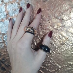 Zara Nwot Duo Elegant Goldtonr and Black Resin Statement Rings